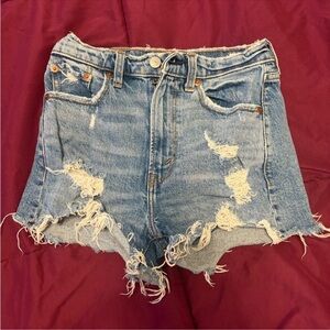 Abercrombie & Fitch Light Blue Distressed High-Rise Denim Shorts